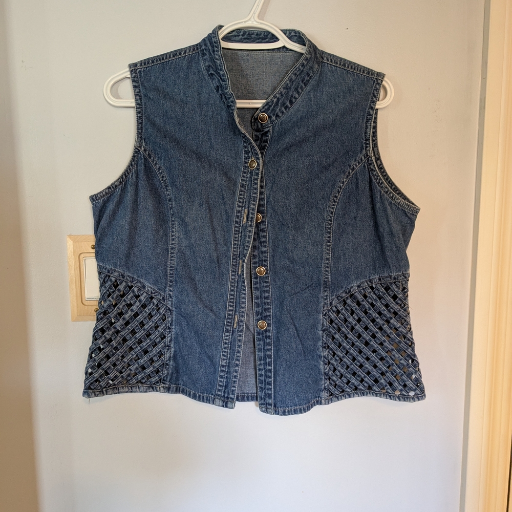 VINTAGE Blue Denim Vest with Lattice Detail